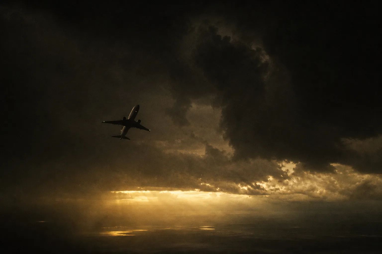 Avión ascendiendo hacia una tormenta
